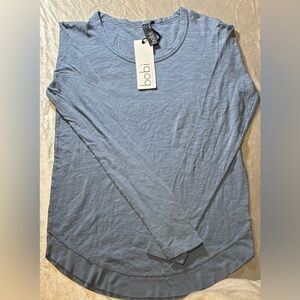 Bobi Los Angeles Medium Blue Slub Knit Long Sleeve Top NWT